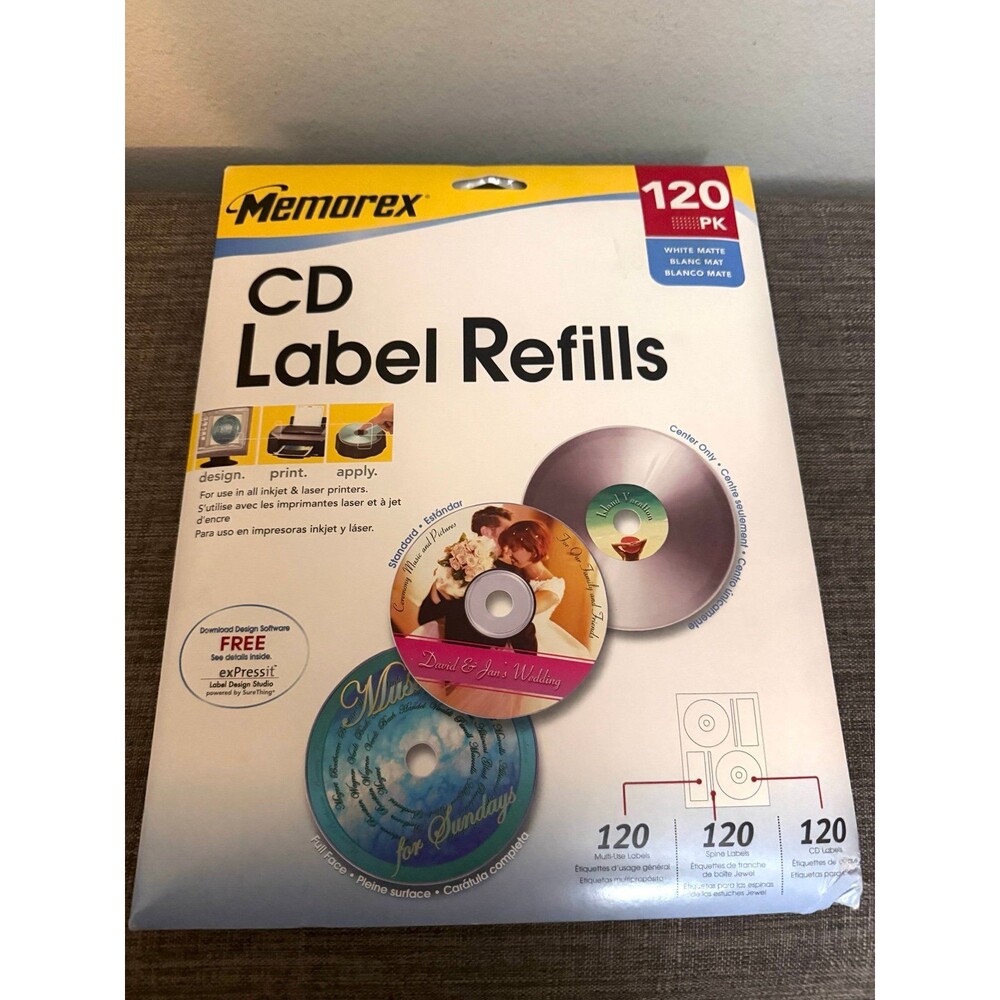 NIP Memorex CD Label Refills, 120 Pack White Matte Sealed.